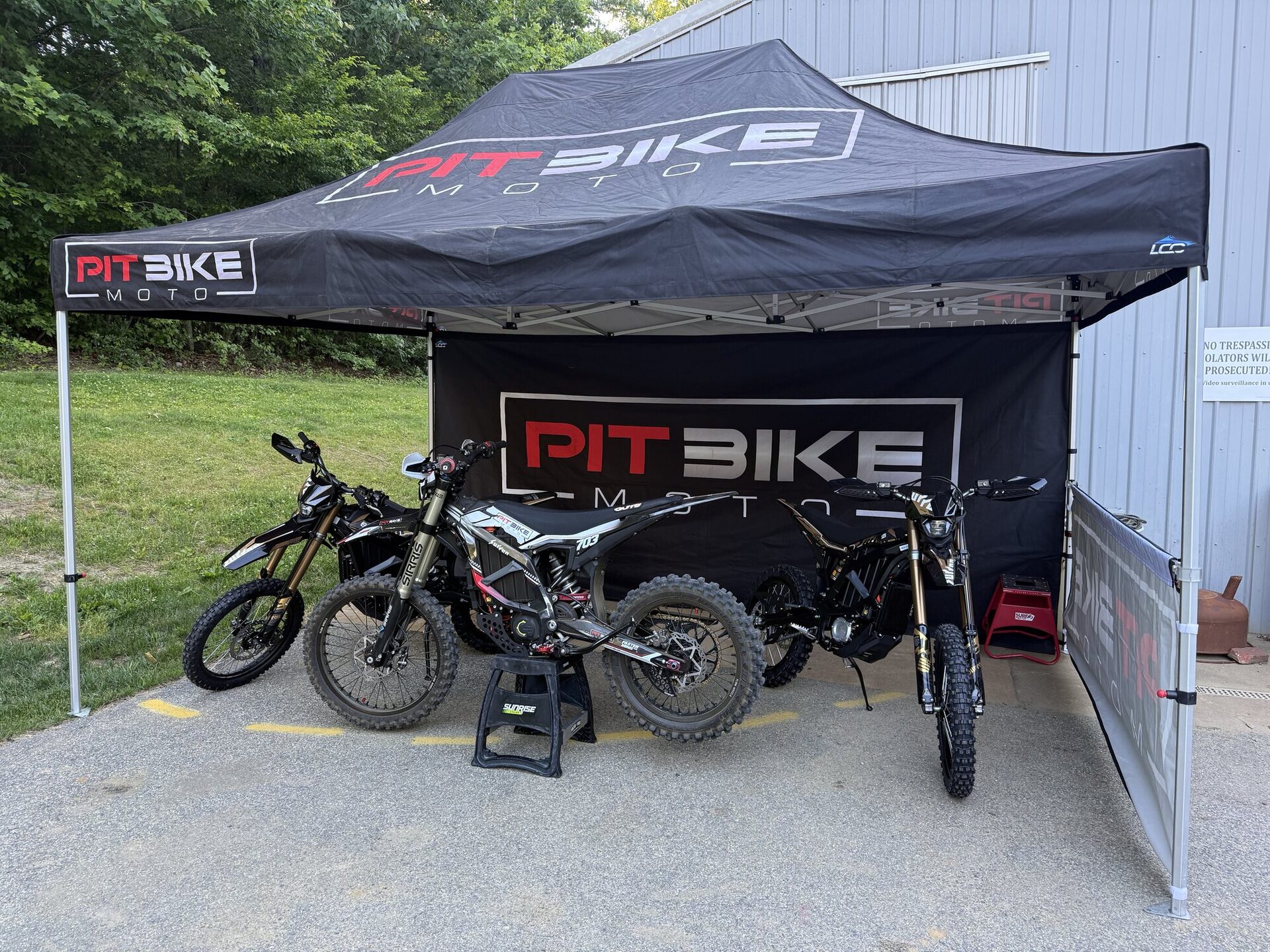 Lineup of electric moto bikes at the Pit Bike Moto pit